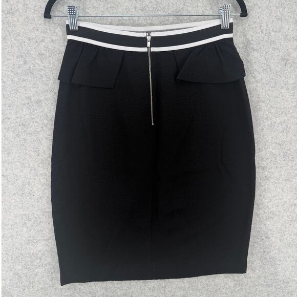 Sandro Textured Preppy Business Peplum Pencil Skirt, Black/White, US Size 6 - Picture 5 of 10